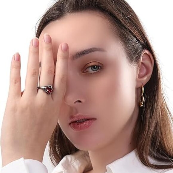 Heart Cubic Zirconia Promise Ring for Women - Red Zirconia with Black Ring - Picture 2 of 4